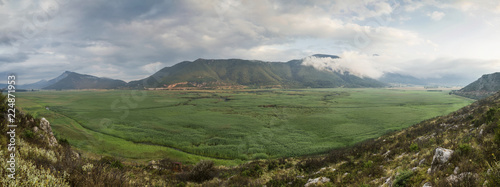 Greece, Peloponnese, Corinthia, Stymfalia, Panoramic view of ancient plateau, Lake Stymphalia photo