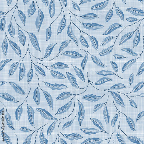  Embroidery floral seamless pattern on linen cloth texture