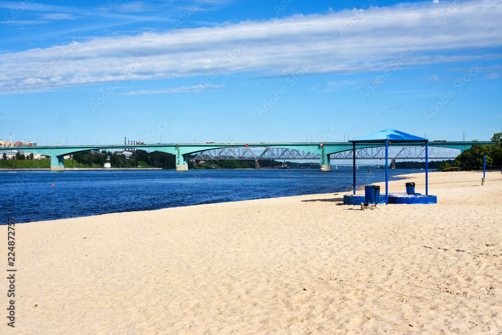 Central city beach of Yaroslavl in summer morning. Russia Central city beach of Yaroslavl in summer morning. Russia
