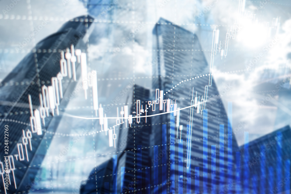Fototapeta premium Forex trading, Financial market, Investment concept on business center background.