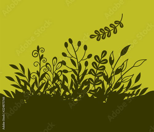 Meadow grass, leaves, vector background