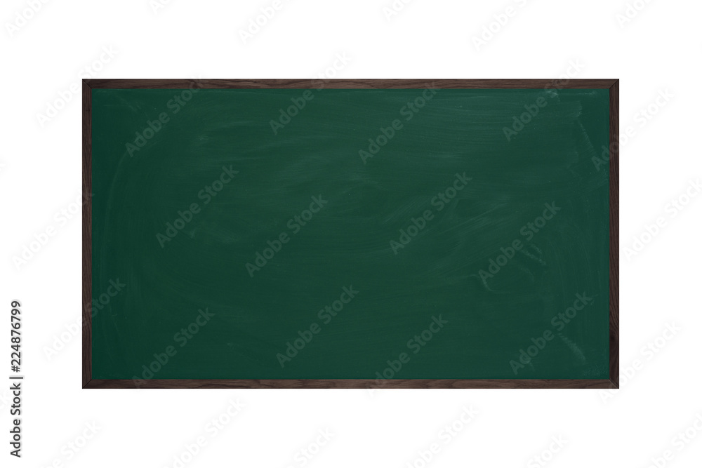 Green Chalkboard with colored wooden frame on isolated white background composition Green Chalkboard with colored wooden frame on isolated white background composition