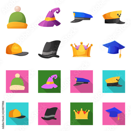 Vector design of headgear and cap sign. Set of headgear and accessory stock symbol for web.