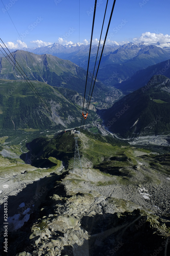 View from the Mont Blanc Skyway Monte Bianco cable car towards Courmayeur  and Aosta Valley. Italy. Stock Photo | Adobe Stock