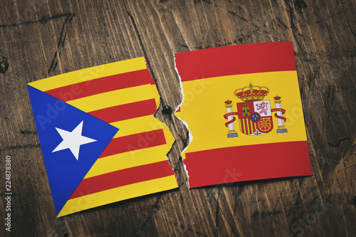 Catalan pro-independence flag and Spanish flag