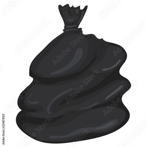 Garbage bag cartoon style isolated on white background. Black Garbage bag.