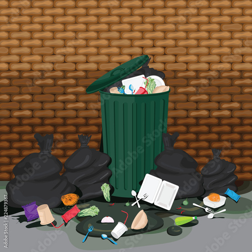 Brown walls, public spaces filled with trash and spoiled black garbage bags.