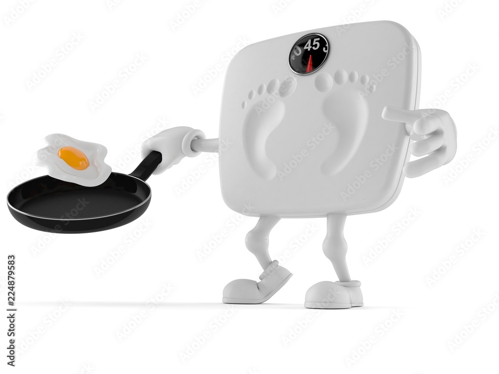 Weight scale character holding frying pan