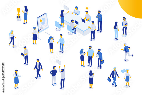 Isomeric office people vector set. Office life. Flat vector characters isolated on white background.