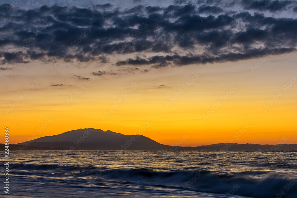 Early morning , dramatic sunrise over sea. Photographed in Asprovalta, Greece.