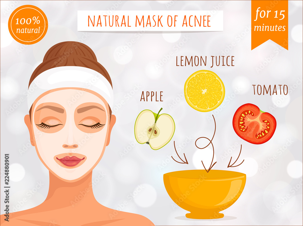 Express means for acne. Effective and easy to prepare facial mask for acne.  Homemade natural cosmetics. Vector. Skin care at home. Stock Vector | Adobe  Stock