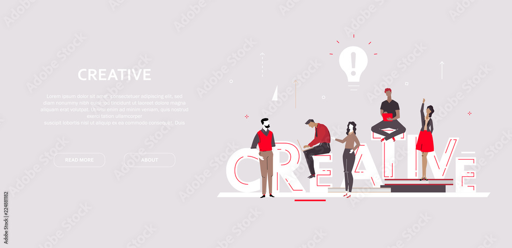 Creative group - flat design style colorful banner - obrazy, fototapety, plakaty 