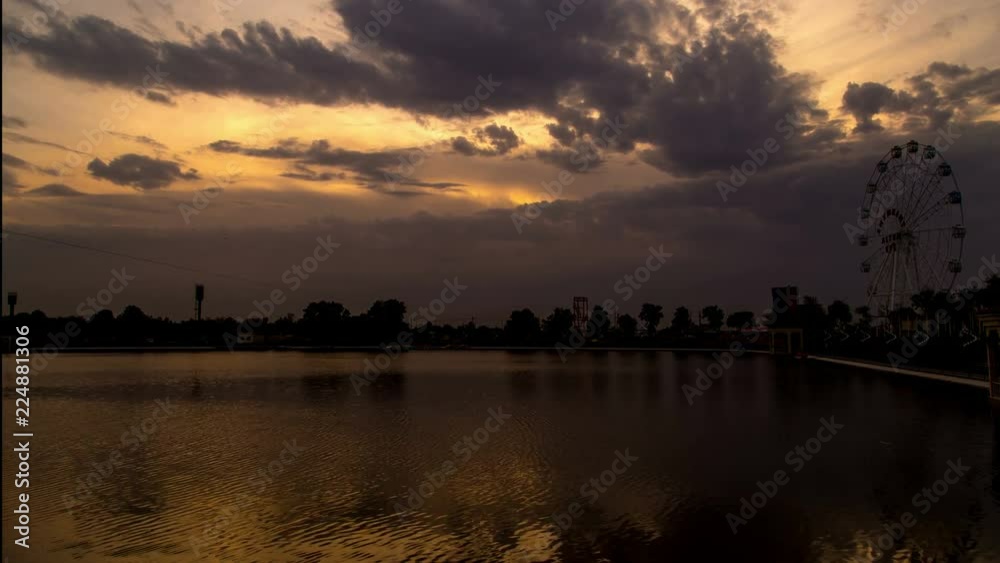 Timlaps Lake in Shymkent at sunset
