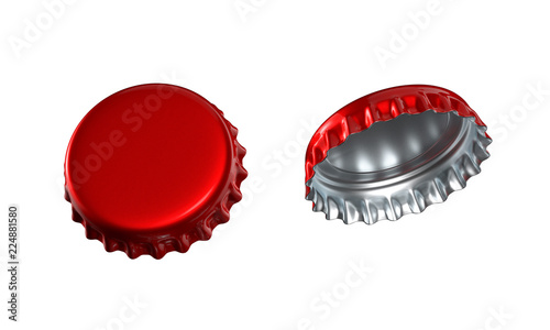 3d render, red gold bottle caps set, lids, isolated on white background