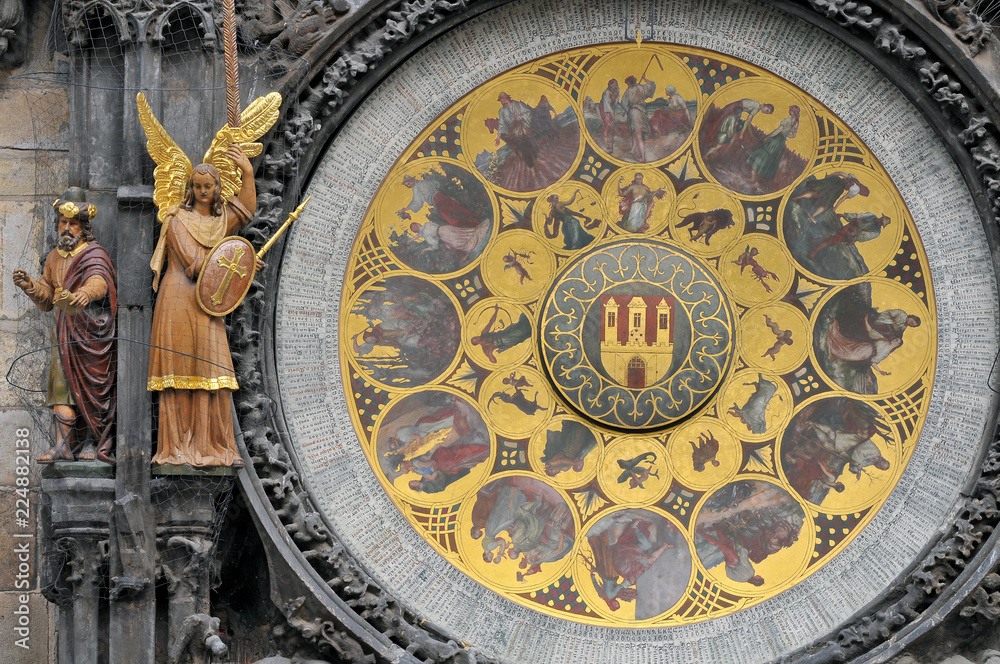 Detail of the Prague Astronomical Clock (Orloj) in the Old Town of Prague.