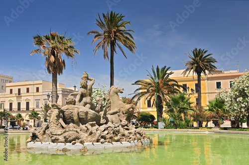 Triton fountain on the Piazza Vittorio Emanuele II in Trapani, Sicily, Italy. © GISTEL