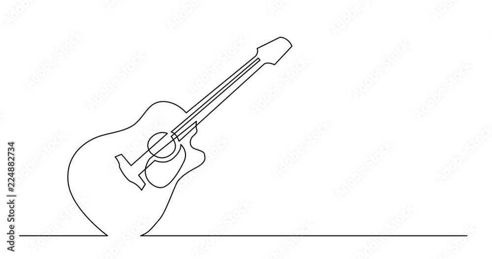 Animation of continuous line drawing of western steel strings acoustic guitar with cutaway