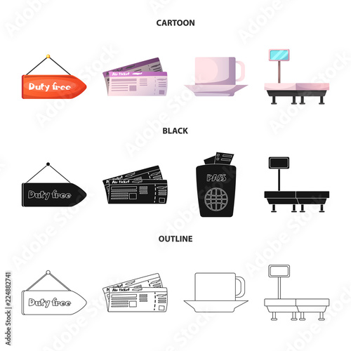 Vector illustration of airport and airplane sign. Set of airport and plane vector icon for stock.