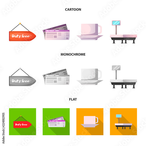 Vector design of airport and airplane sign. Set of airport and plane stock symbol for web.