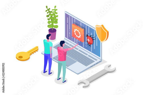 Mobile application development, testing and prototyping process isometric vector. Fpp Interface building.