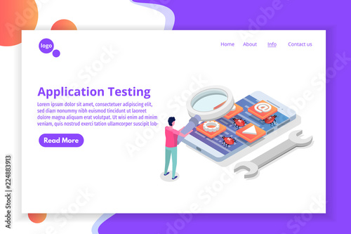 Mobile application development, testing and prototyping process isometric vector. Fpp Interface building.