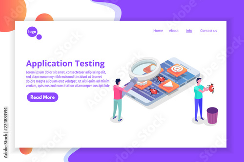 Mobile application development, testing and prototyping process isometric vector. Fpp Interface building.