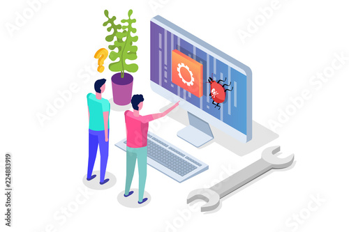 Mobile application development, testing and prototyping process isometric vector. Fpp Interface building.