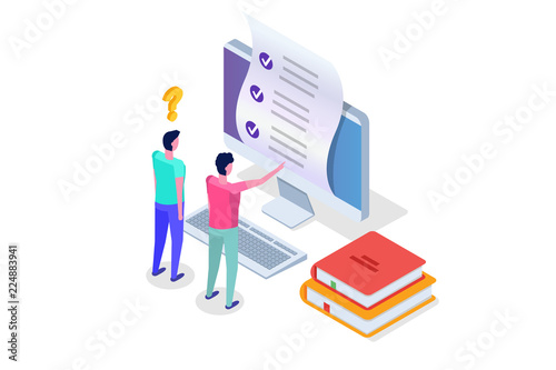 Online testing,E-learning, education isometric concept. Vector illustration.