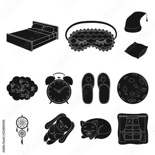 Rest and sleep black icons in set collection for design. Accessories and comfort vector symbol stock web illustration.