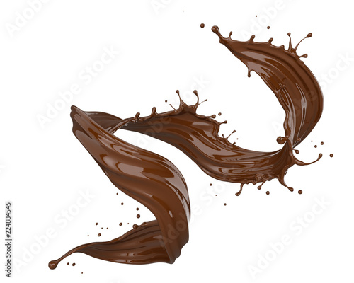 Leinwand Poster Chocolate splash isolated on white background, liquid or paint pouring