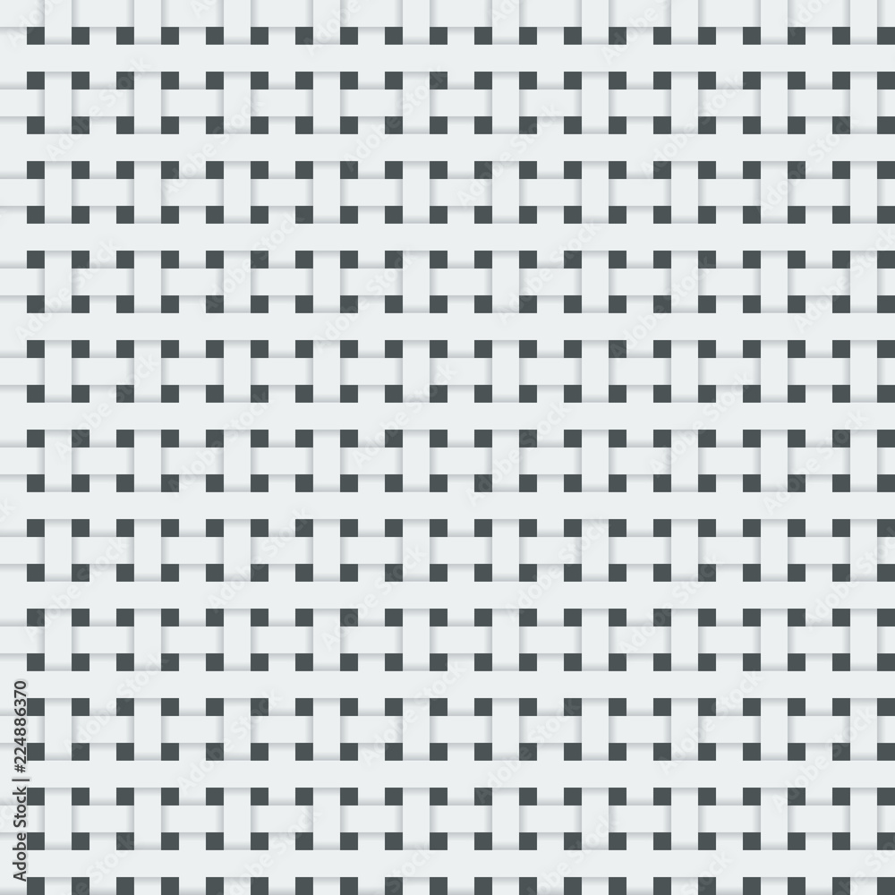 Realistic Woven fiber seamless pattern with shadows. White geometric seamless pattern. Abstract background. Vector illustration
