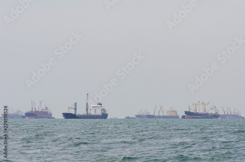 Containers ship ,cargo ship on sea in Laem Chabang, Chonburi Thailand. photo