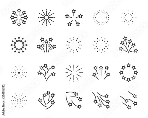 set of firework icons, such as sparkle, party, star