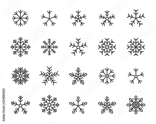 set of snow flake line icons