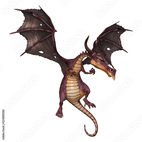 3D Rendering Fairy Tale Dragon on White