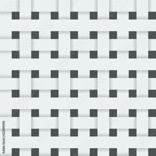Realistic Woven fiber seamless pattern with shadows. White geometric seamless pattern. Abstract background. Vector illustration