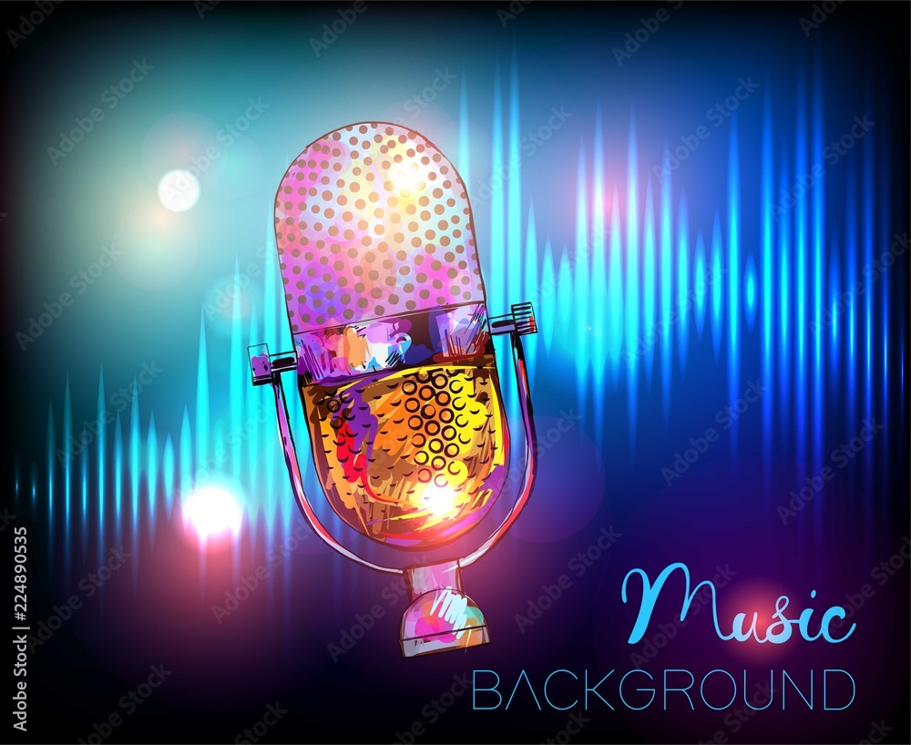 Music background with vintage microphone. Vector design for music