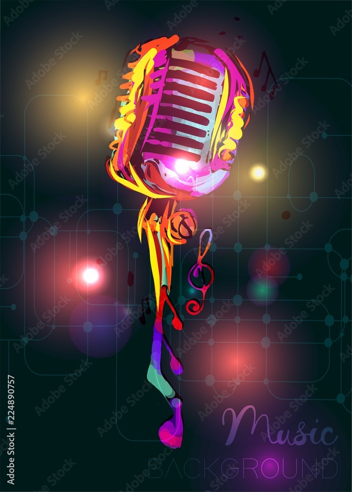 Music background with vintage microphone. Vector design for music festival,  karaoke and concert. Stock Vector | Adobe Stock