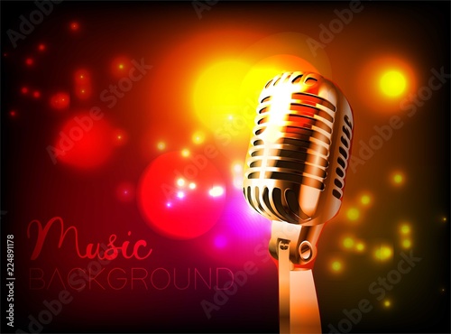 Music background with vintage microphone. Vector design for music festival, karaoke and concert.
