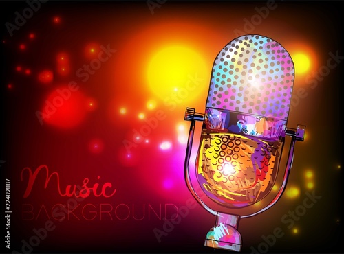 Music background with vintage microphone. Vector design for music festival, karaoke and concert.