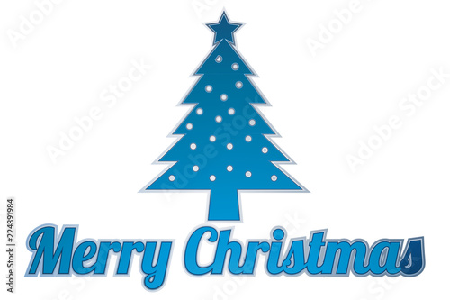 Felicitación de navidad con árbol de navidad azul.