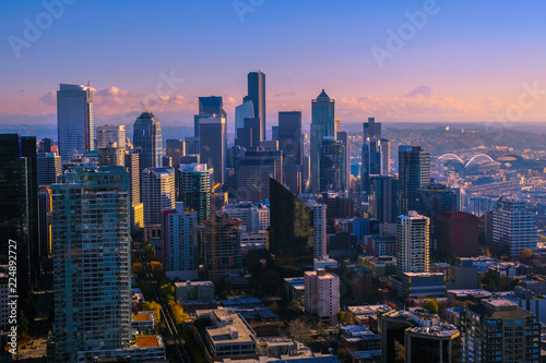 View of downtown Seattle skyline in Seattle Washington  USA