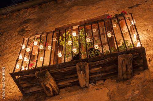 Old balcony, iluminated only by candles. La noche de las velas de Pedraza, Segovia