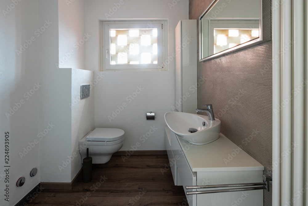 Modern minimal bathroom with parquet Modern minimal bathroom with parquet