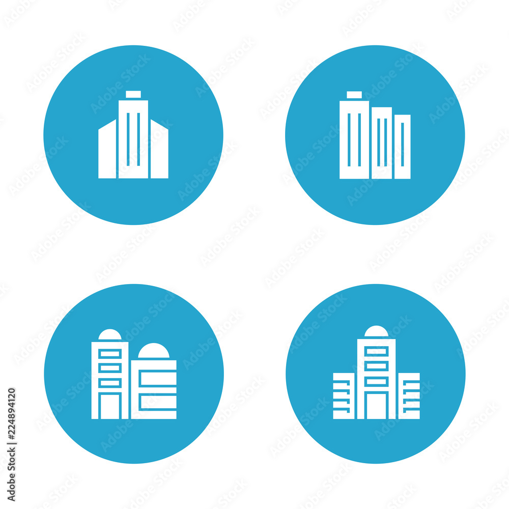 building and tower icons in blue buttons