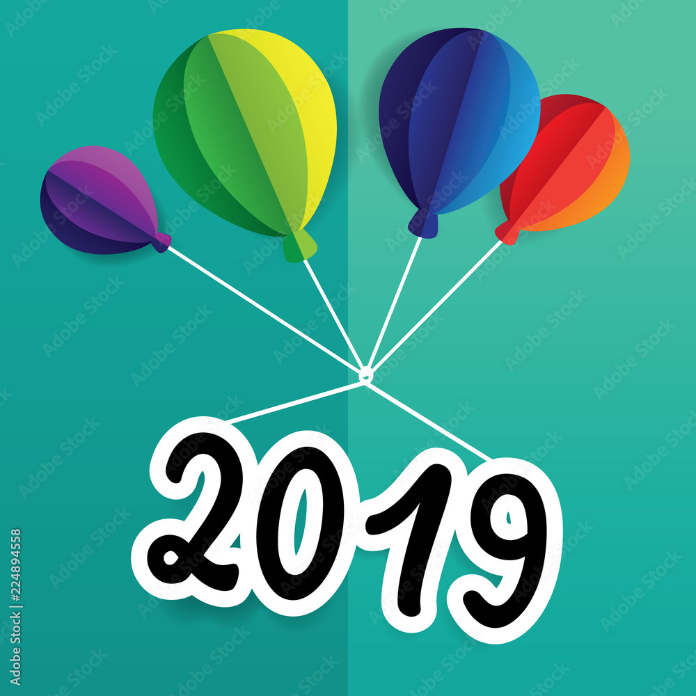 Paper art ballons carry a 2019 article. Origami vector illustration. Paper art ballons carry a 2019 article. Origami vector illustration.