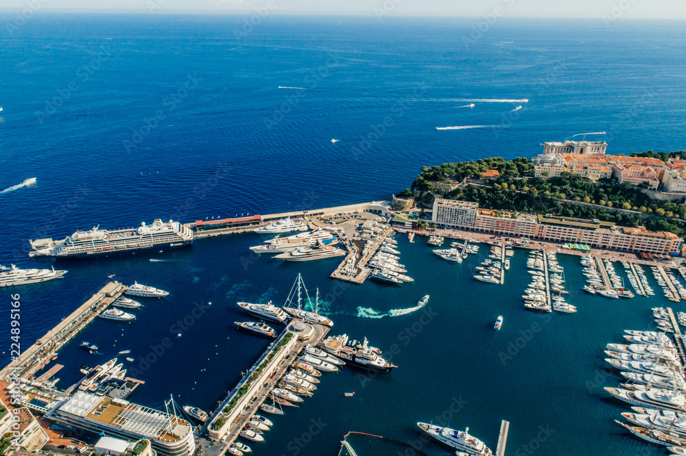 Yachts in port Monaco Monte-Carlo city riviera Drone summer photo