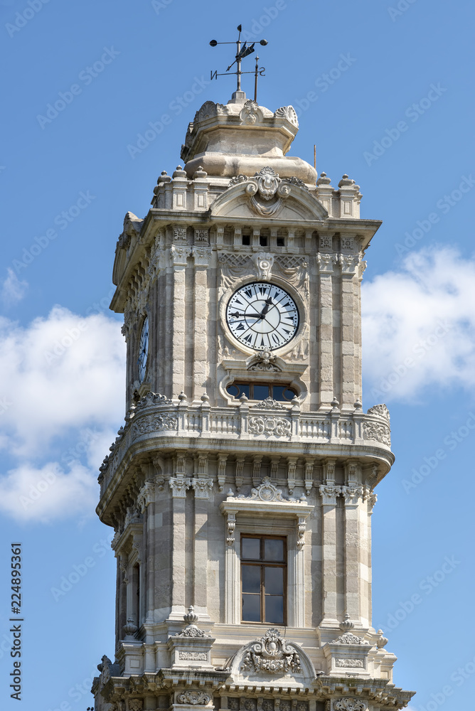 Clock Tower At The Entrance Of Dolmabahce Palace, Istanbul, Turkey