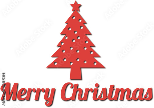 Felicitación de navidad con árbol de navidad rojo.