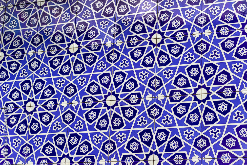 Perspective shoot of blue tone islamic ornamental patterns